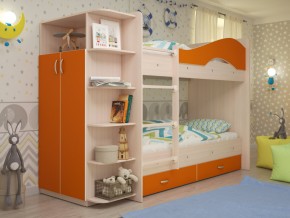 Кровать 2-х ярусная Мая с ящиками и шкафом на латофлексах оранж в Артёмовском - artyomovskij.magazinmebel.ru | фото - изображение 1
