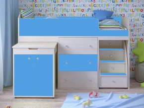 Кровать чердак Малыш 80х180 Дуб молочный, Голубой в Артёмовском - artyomovskij.magazinmebel.ru | фото