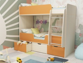 Кровать двухъярусная Малыш двойняшка дуб молочный-оранжевый в Артёмовском - artyomovskij.magazinmebel.ru | фото - изображение 1